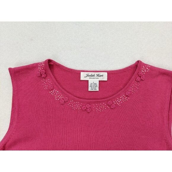 Judith Hart Women's Sweater Size L Pink Sleeveless Beaded Neckline - Picture 5 of 14